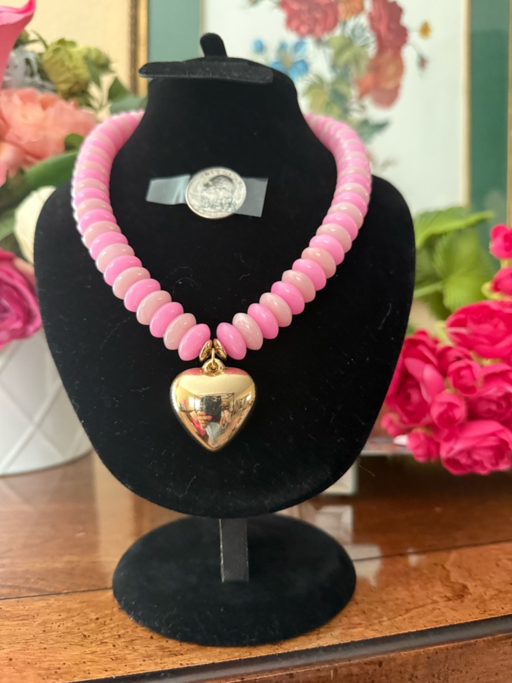 Pink beaded heart necklace - Picture 4 of 4